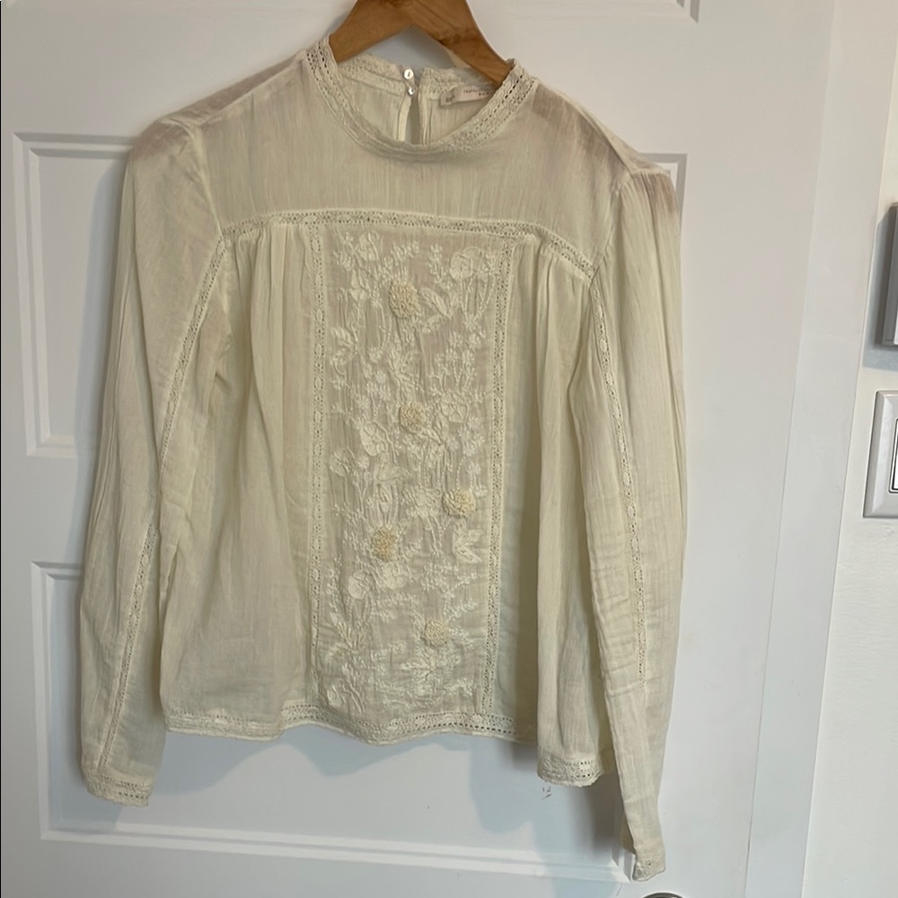Elegant Cream Embroidered Women's Top